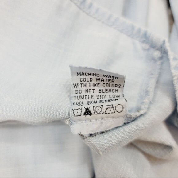 Distressed Chambray Off The Shoulder Tiered Balloon Sleeve Top in Light Blue - Picture 8 of 10